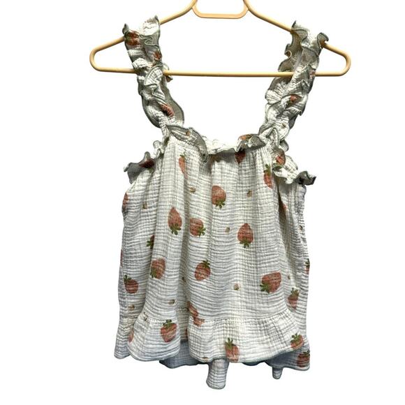 Gauzy Tank Top Ruffle Straps Babydoll Strawberries No Slip Straps ADORABLE - Picture 6 of 7